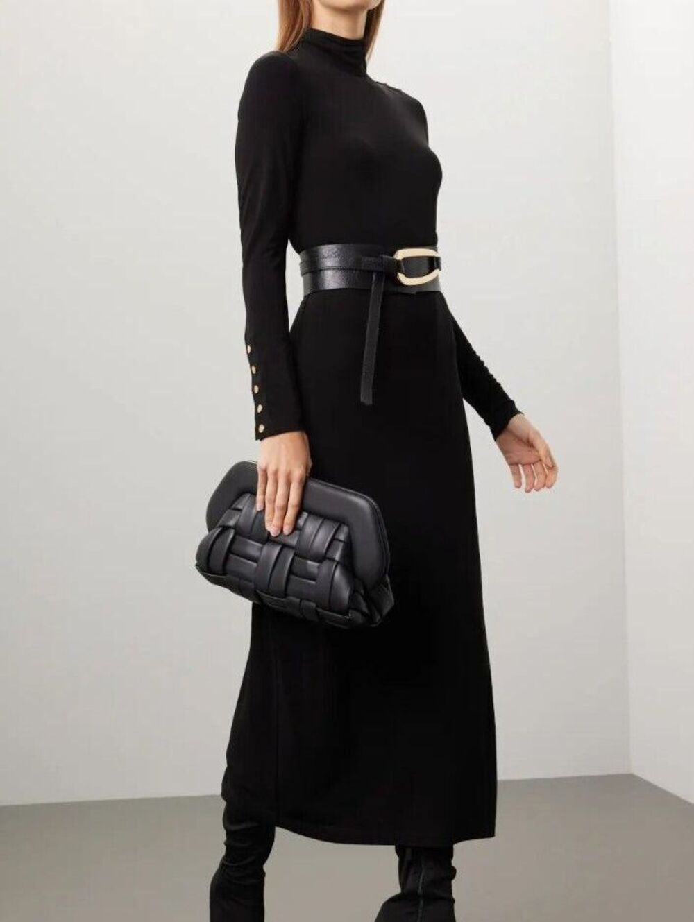Tory Burch Gold Button Turtleneck Knit Maxi Dress – Women's Black Size 6